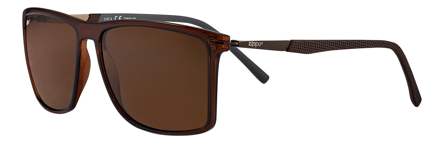 Frontansicht 3/4 Winkel Zippo Sonnenbrille eckig braun