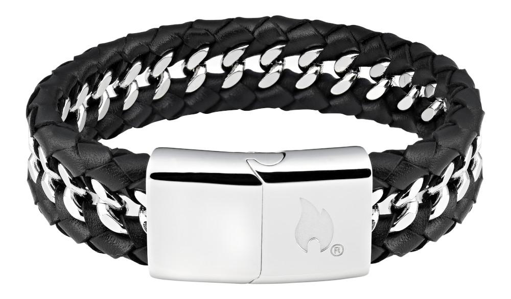Rückseite Zippo Armband Edelstahlglieder mit Leder umflochten