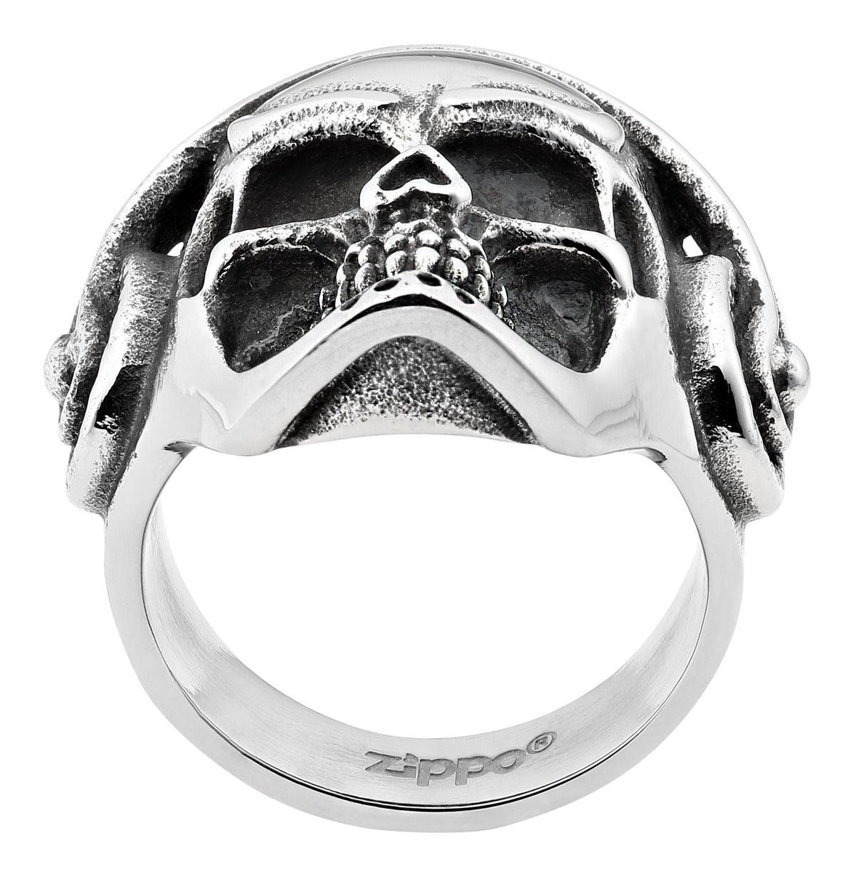 Zippo Ring Totenkopf mit Kopfhörern von unten