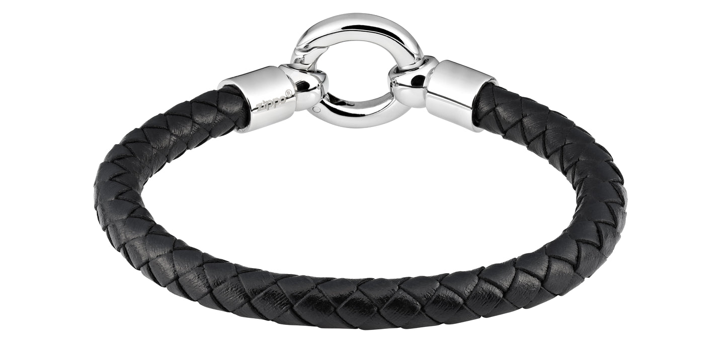 Rückansicht Zippo Lederarmband schwarz mit Edelstahlring als Verschluss