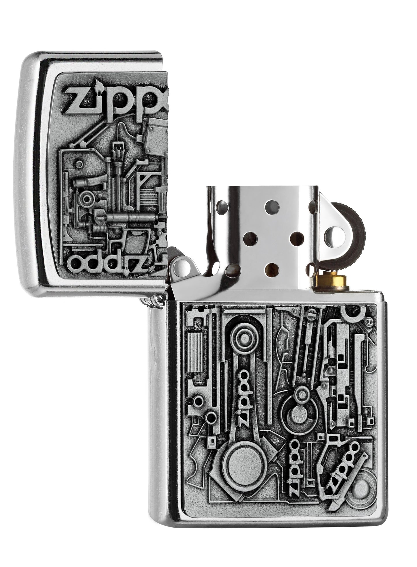 Zippo Feuerzeug Motorteile Emblem geöffnet