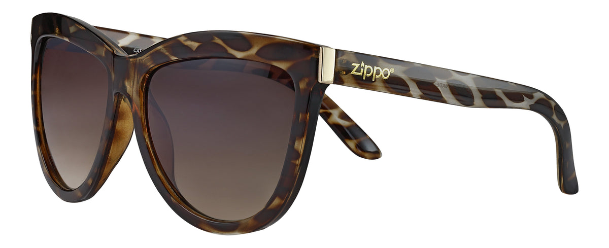 Zippo Sonnenbrille 3/4 Frontansicht Lady Swing mit geschwungenen halbrunden Gläsern in Leooptik