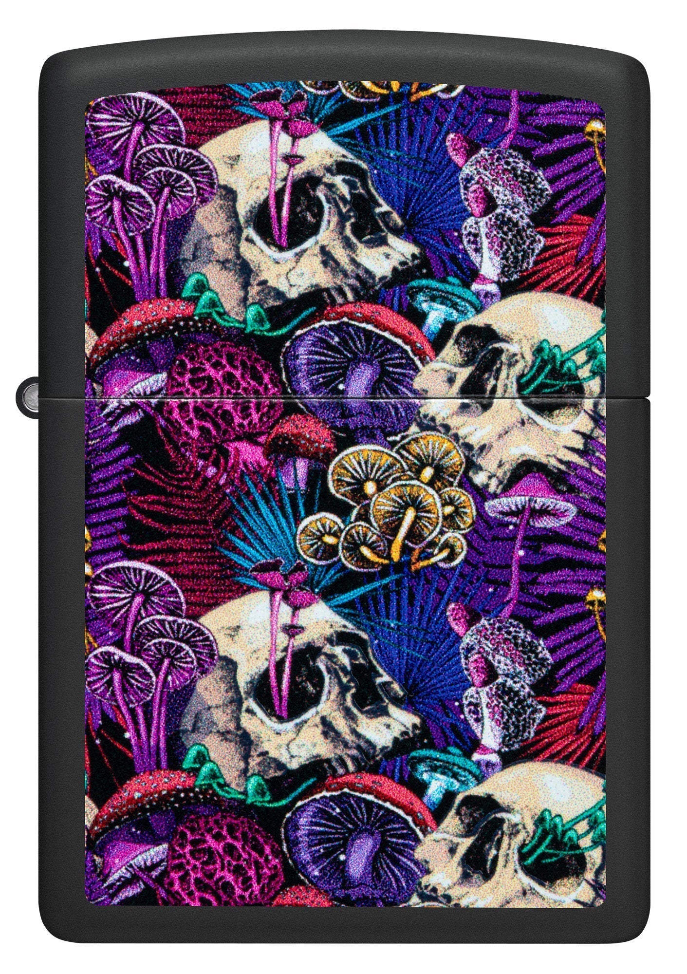 Colorful design with skulls and mushrooms on a Zippo lighters case P1