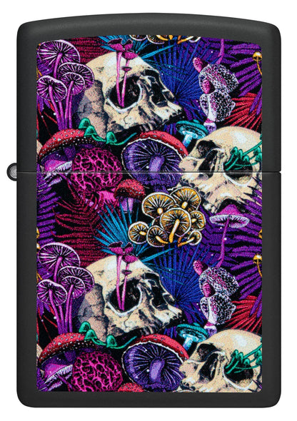 Colorful design with skulls and mushrooms on a Zippo lighters case P1