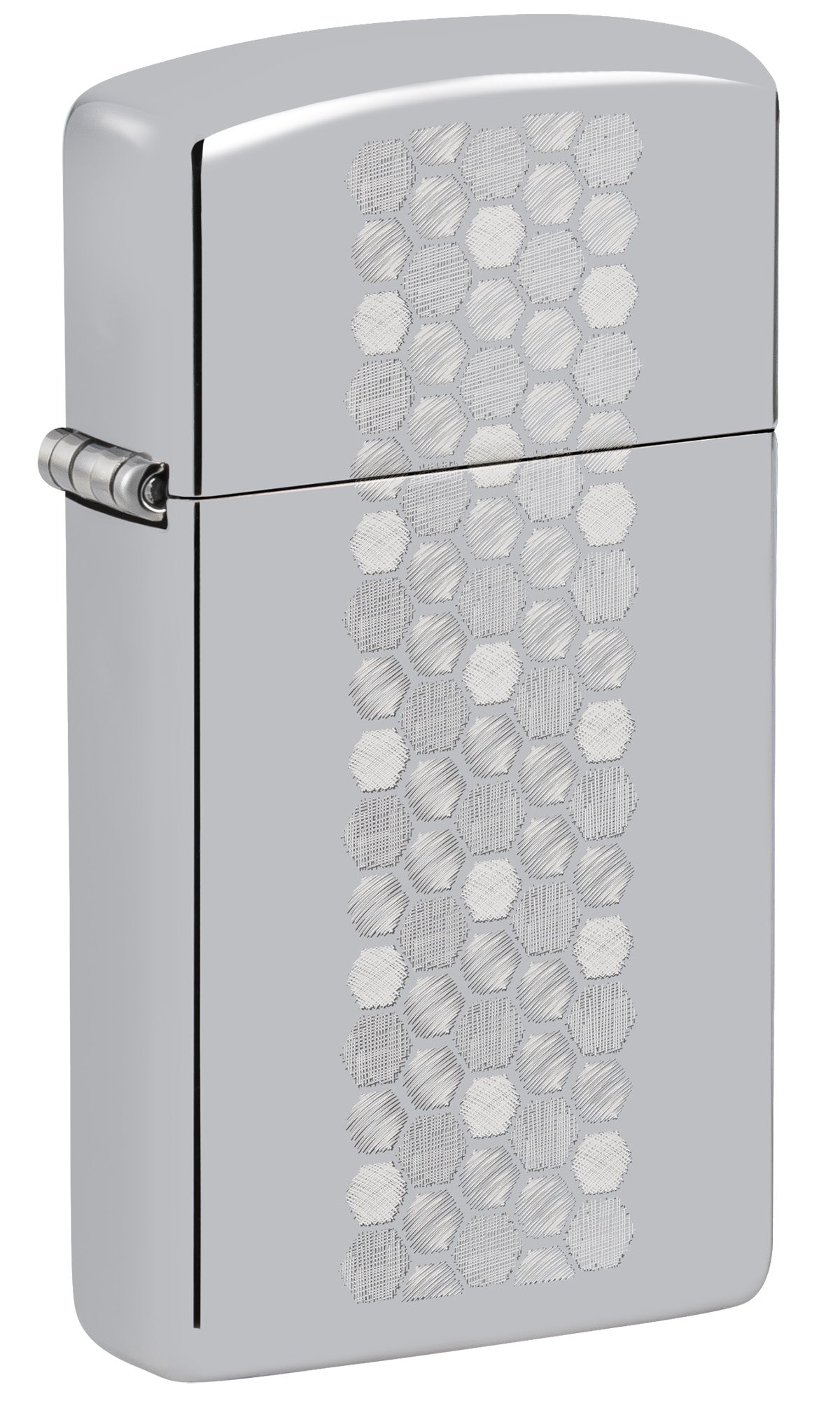 Silver Zippo lighter with a geometric pattern P1