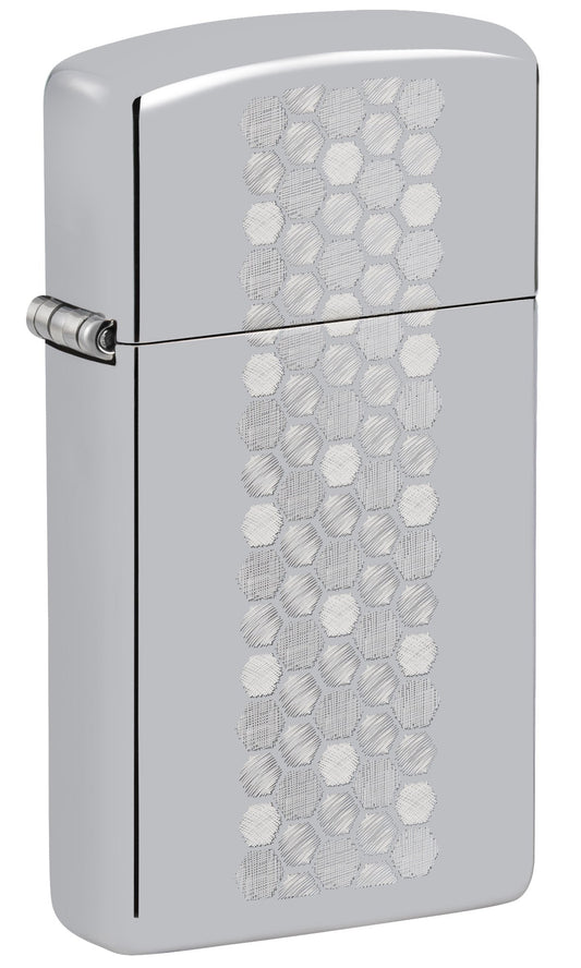 Silver Zippo lighter with a geometric pattern P1