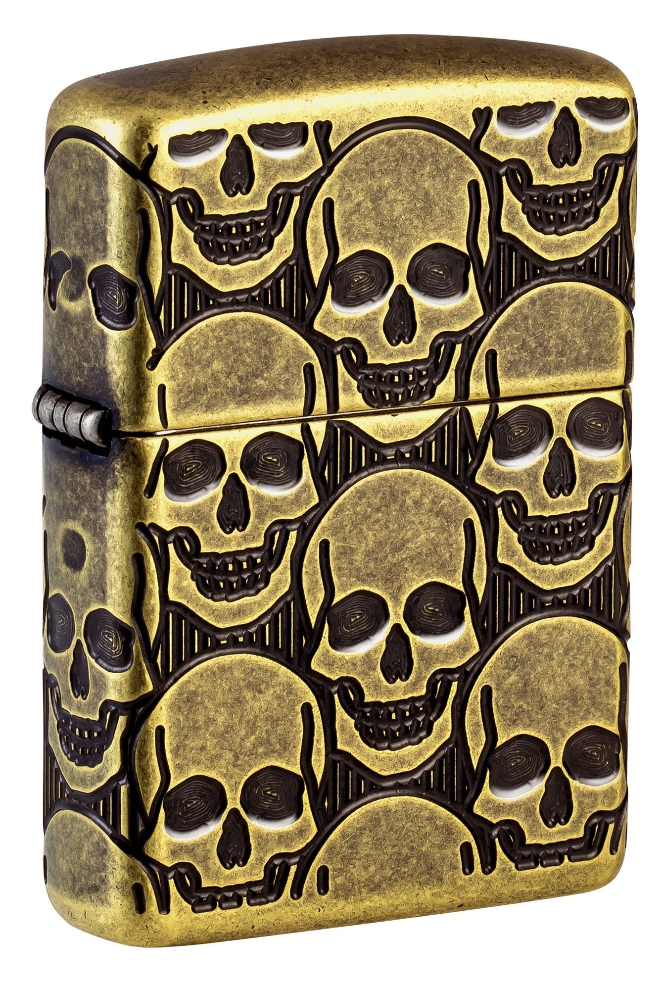 Brass Zippo lighter with skull design P1