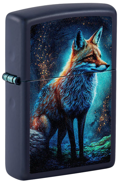 Zippo lighter with a fox design on a dark background P1