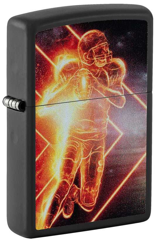 Zippo lighters with a football player design on a black background P1
