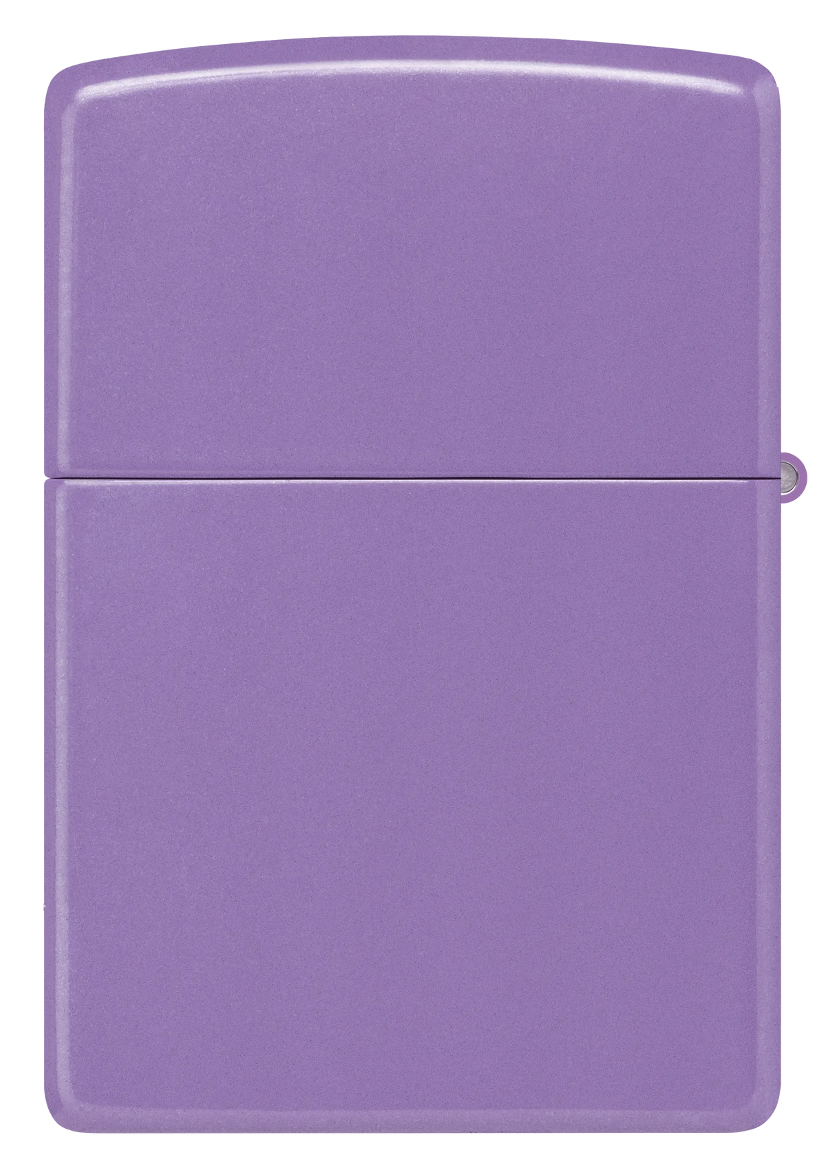 Ein lila Zippo-Feuerzeug steht vor einem neutralen Hintergrund und präsentiert seine rechteckige Form und glatte Oberfläche ohne zusätzliche Details oder Muster.