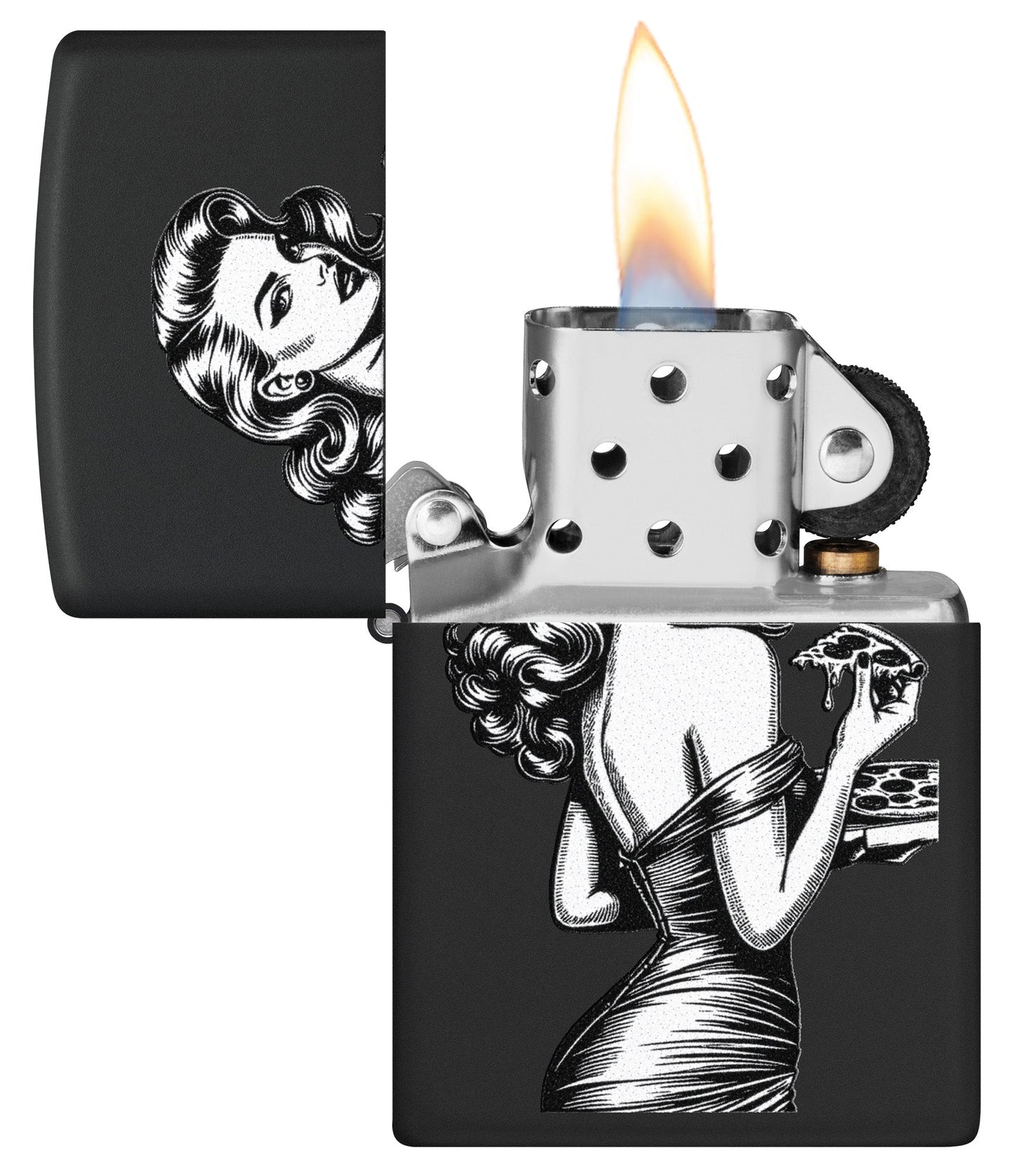 Pin-up mit Pizza