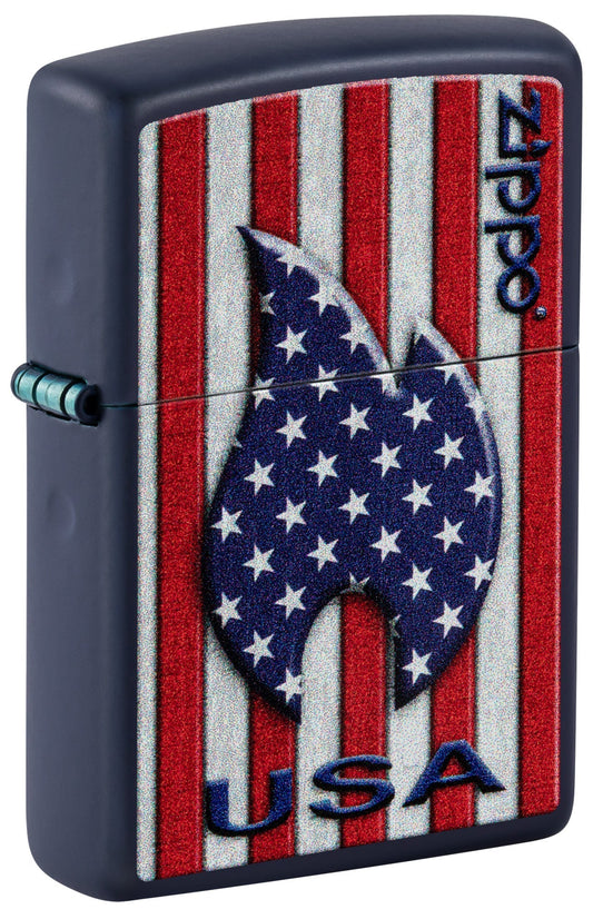 Zippo lighter with American flag design and 'USA' text P1