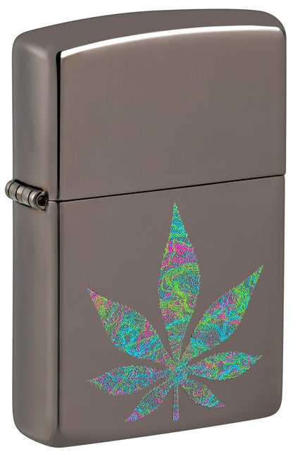 Zippo lighter with a colorful cannabis leaf design P1
