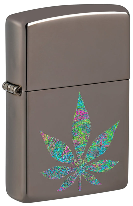Zippo lighter with a colorful cannabis leaf design P1