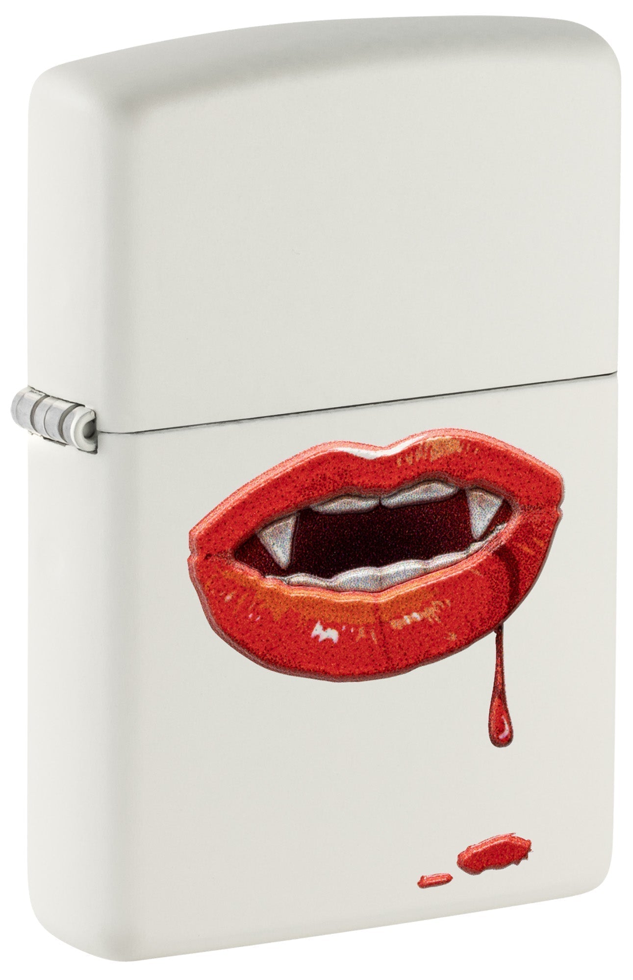 White Zippo lighter with vampire red lips design P1