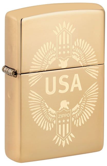 Gold Zippo lighter with 'USA' and eagle design P1