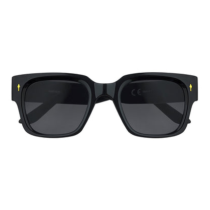 Sonnenbrille mit breitem Rahmen und eckigen Gläsern