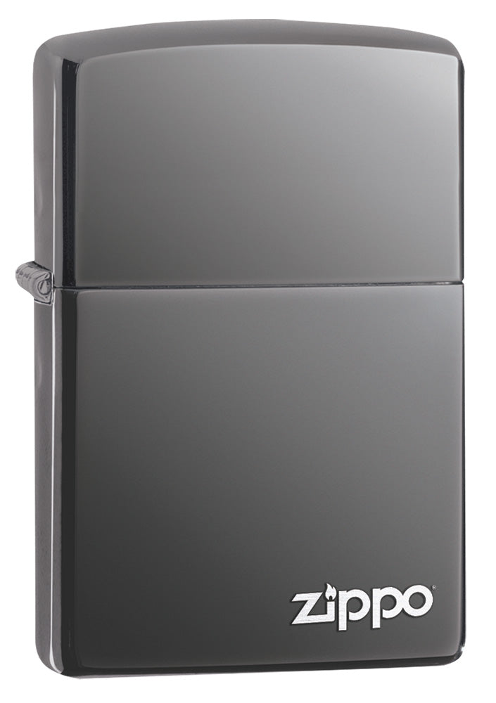 Zippo Feuerzeug Frontansicht ¾ Winkel Black Ice® mit Zippo Logo