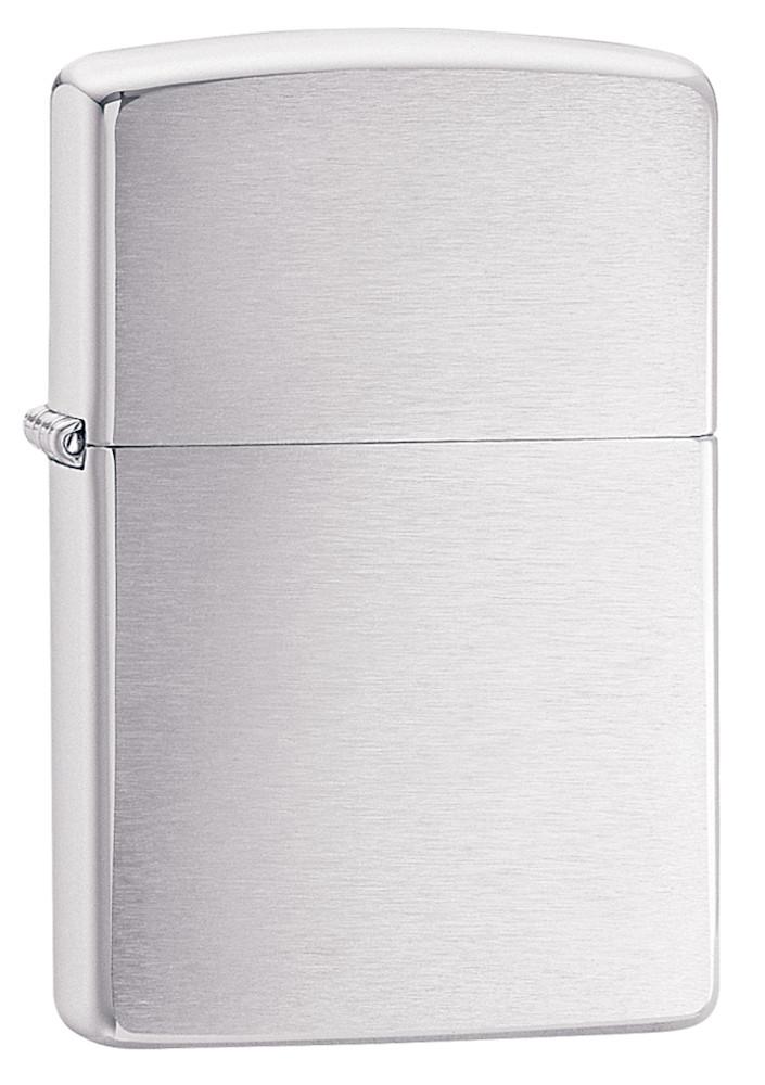 Zippo Feuerzeug Frontansicht ¾ Winkel gebürstetes Chrom in dickwandig