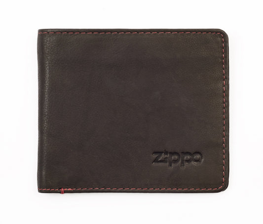 Zippo Geldbörse Frontansicht Leder im Querformat geschlossen mit Zippo Logo