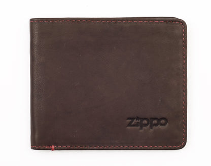 Zippo Geldbörse Frontansicht Leder im Querformat geschlossen mit Zippo Logo