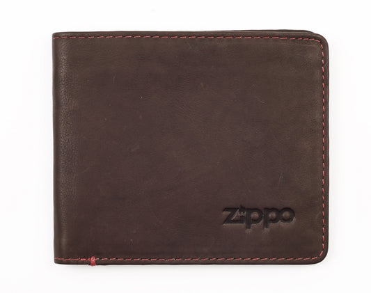 Zippo Geldbörse Frontansicht Leder im Querformat geschlossen mit Zippo Logo