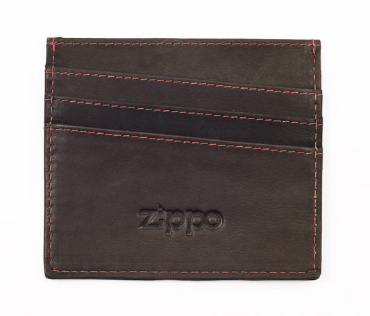 Frontansicht Kreditkartenhalter braun 3 Fächer mit Zippo Logo