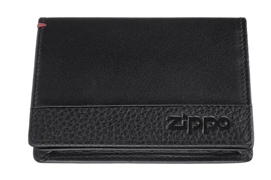 Frontansicht Leder Börse schwarz geschlossen mit Zippo Logo
