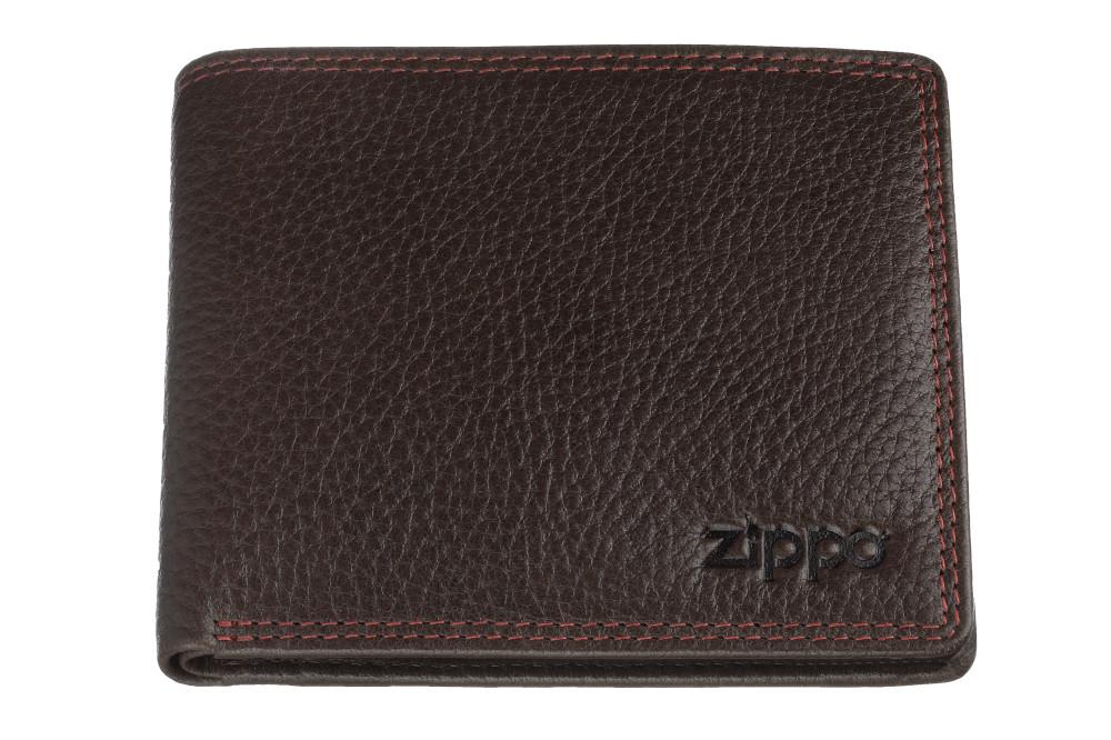 Zippo Leder Geldbörse Frontansicht im Querformat geschlossen mit Zippo Logo