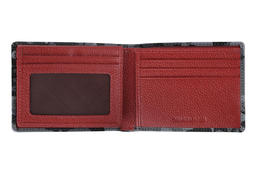 Zippo Portemonnaie Leder Tarnmuster grau mit Zippo Logo geöffnet mit rotem Innnefutter