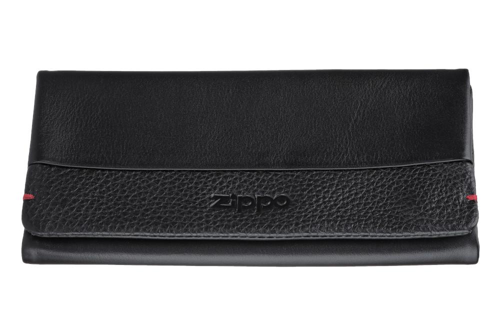 Frontansicht Tabakbeutel schwarz Leder mit Zippo Logo