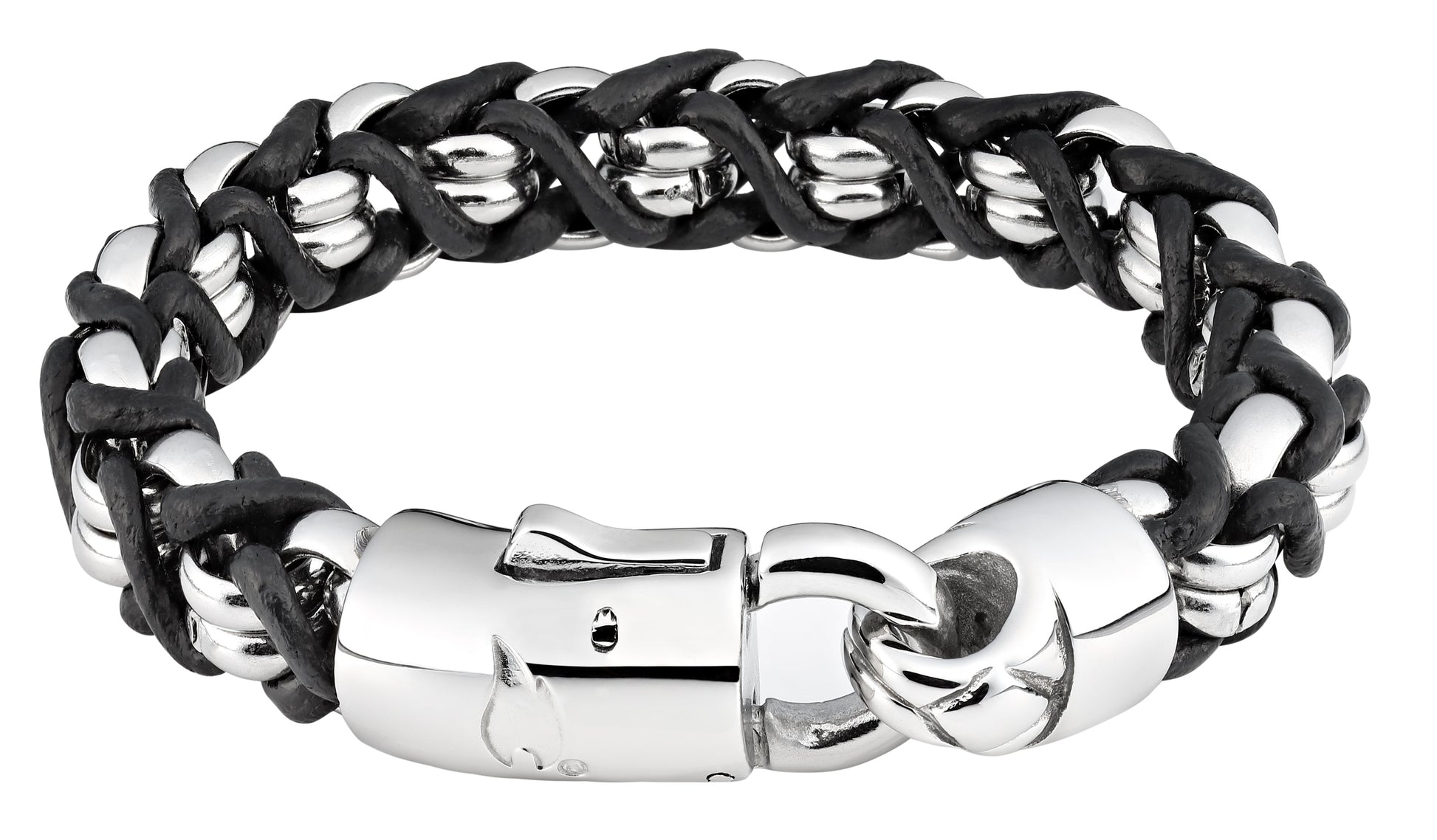 Rückseite Zippo Armband Edelstahlringe mit Lederband umflochten