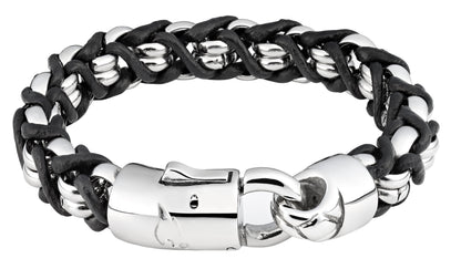 Rückseite Zippo Armband Edelstahlringe mit Lederband umflochten