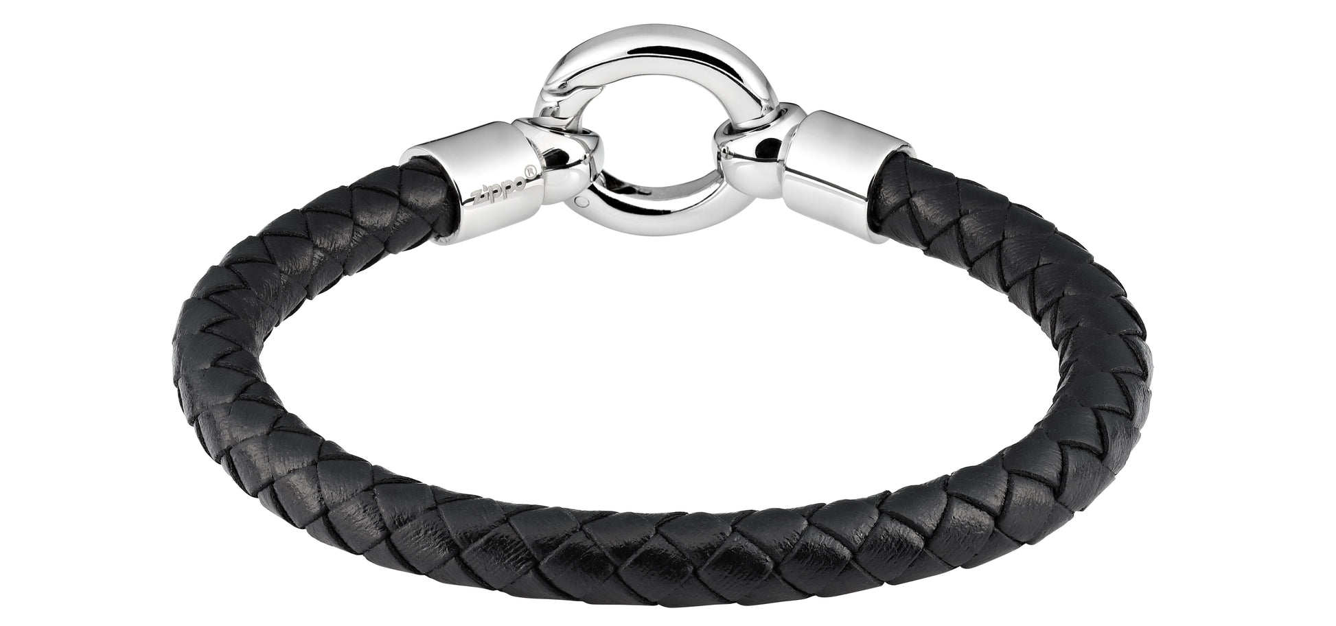 Rückansicht  Zippo Lederarmband schwarz mit Edelstahlring als Verschluss