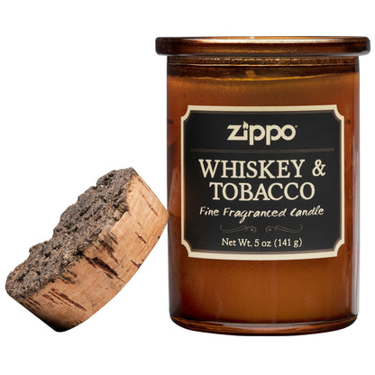 Zippo Kerze Whiskey und Tobacco braun mit Deckel aus Kork geöffnet