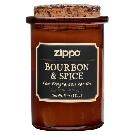 Frontansicht Zippo Kerze Dark Borbon und Spicebraun mit Deckel aus Kork