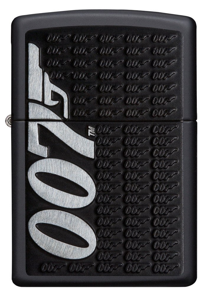Frontansicht Zippo Feuerzeug James Bond schwarz mit großem 007 Logo seitlich