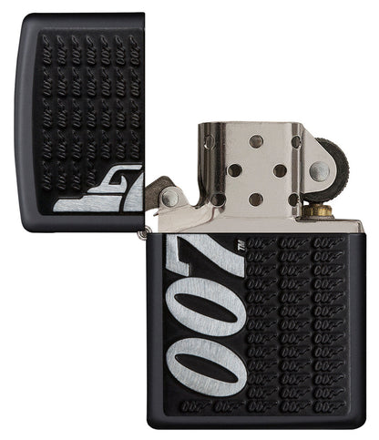 Zippo Feuerzeug James Bond schwarz mit großem 007 Logo seitlich geöffnet ohne Flamme