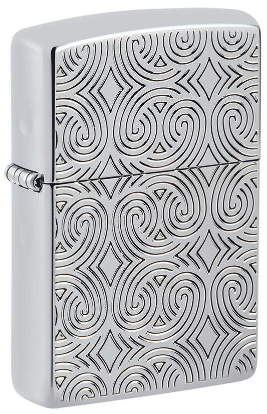 Zippo Feuerzeug Frontansicht ¾ Winkel Armor® hochglanzverchromt mit tief eingravierten Linien