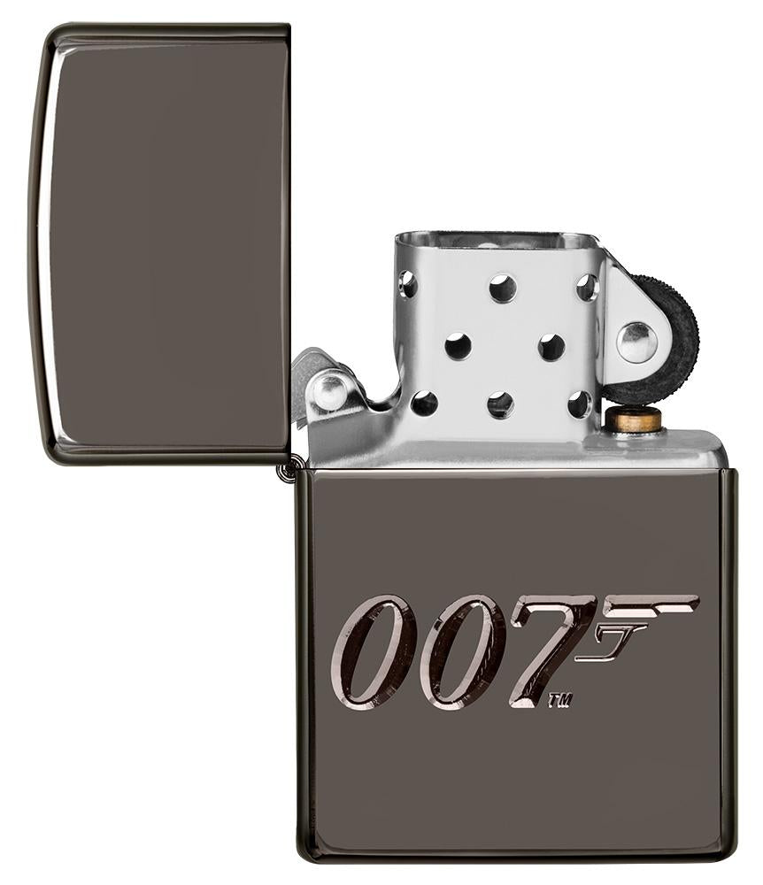 Frontansicht Zippo Feuerzeug grau glänzend 007 geöffnet