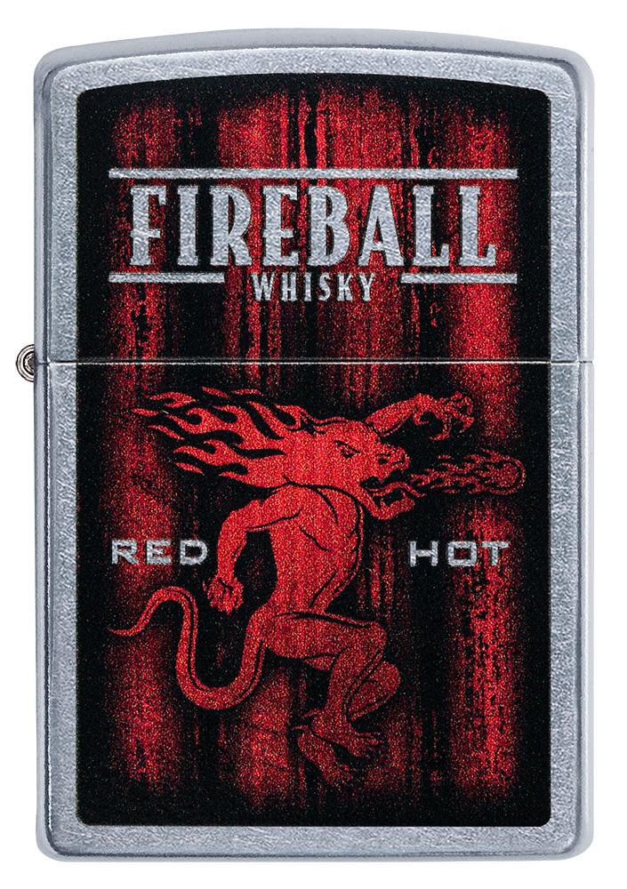 Frontansicht Zippo Feuerzeug chrom Fireball Whisky