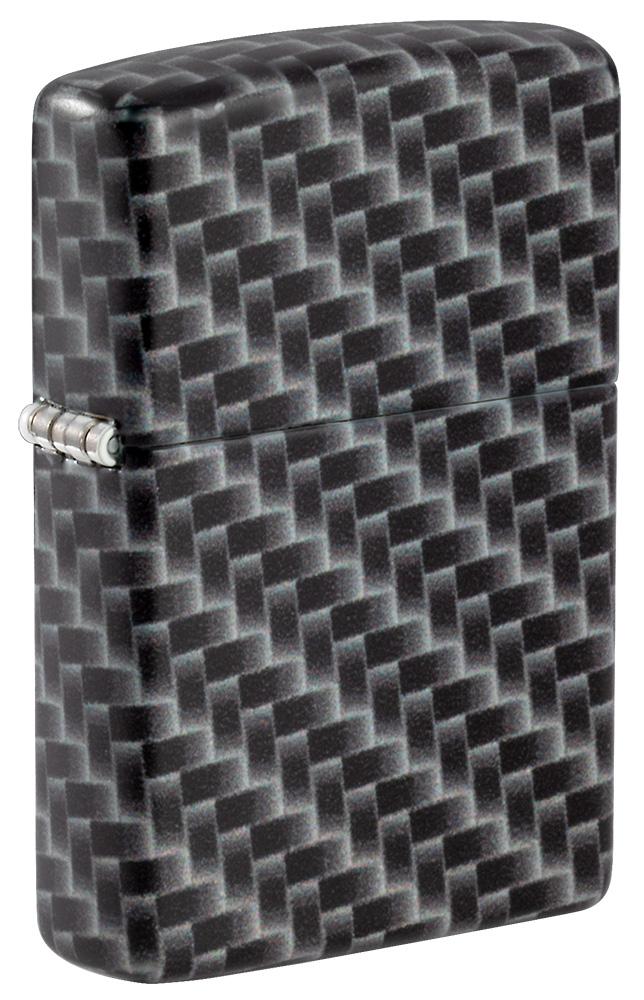Frontansicht Zippo Feuerzeug 3/4 Winkel White Matte mit 540 Grad Color Image und Rechteckeckige Kacheln als Muster