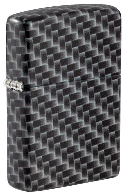 Frontansicht Zippo Feuerzeug 3/4 Winkel White Matte mit 540 Grad Color Image und Rechteckeckige Kacheln als Muster