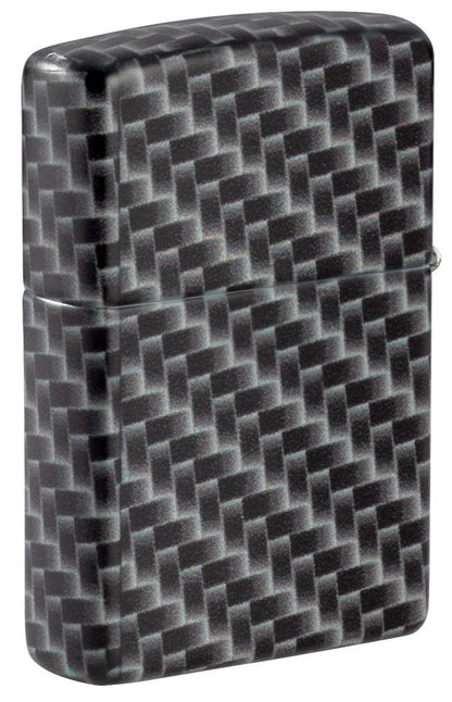 Seitenansicht Zippo Feuerzeug White Matte mit 540 Grad Color Image und Rechteckeckige Kacheln als Muster