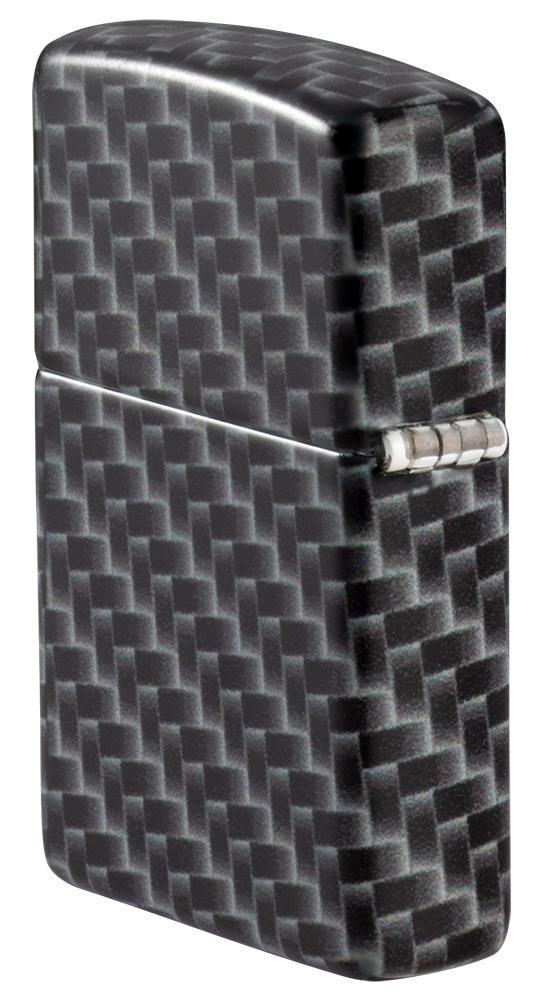 Rückansicht 3/4 Winkel Zippo Feuerzeug White Matte mit 540 Grad Color Image und Rechteckeckige Kacheln als Muster