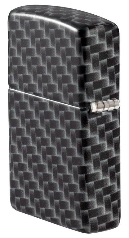 Rückansicht 3/4 Winkel Zippo Feuerzeug White Matte mit 540 Grad Color Image und Rechteckeckige Kacheln als Muster