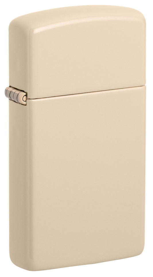 Frontansicht 3/4 Winkel Zippo Feuerzeug Slim Flat Sand Basismodell