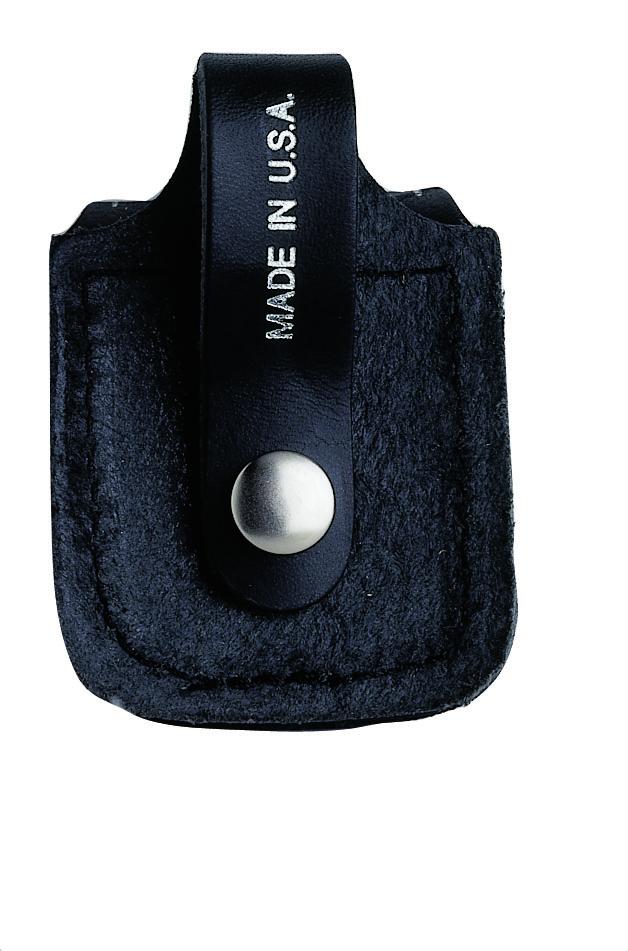 Rückseite Zippo  Leder Pouch schwarz mit Gürtelschlaufe