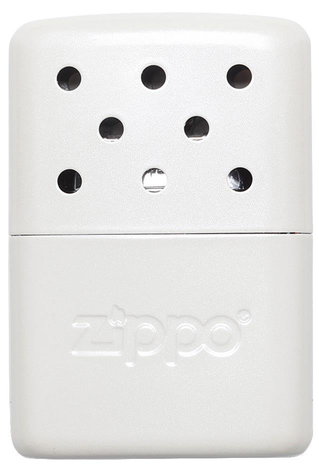 Frontansicht Zippo Handwärmer Metall weiß klein