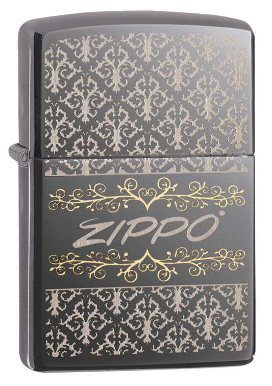Vue de trois quarts du briquet tempête Zippo Baroque Design